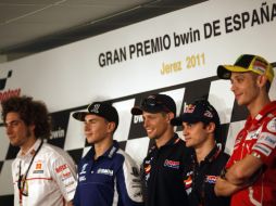 Los pilotos favoritos dieron rueda de prensa en el circuito de Jerez. REUTERS  /