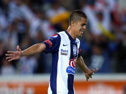 El estadounidense celebra uno de los dos goles que marca esta noche, en Pachuca. MEXSPORT  /