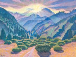 En la fotografía se observa la pintura ''Rayos de sol'' del Dr. Atl, que forma parte de la exposición. MUSEOVIRTUALING.COM  /