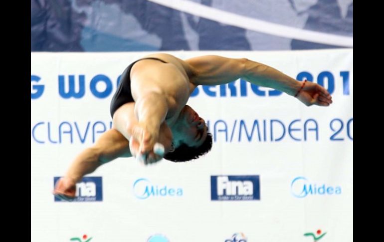 El clavadista mexicano Yahel Castillo durante la prueba de trampolín de 3 metros en el marco de la Serie Mundial de Clavados. NTX  /