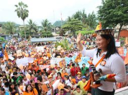 Keiko Fujimori en un acto electoral en el Valle del Río Apurímac y Ene, Perú. EFE  /