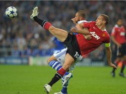 Nemanja Vidic en el primer choque ante el Schalke por el pase a la final de la Champions League. AFP  /