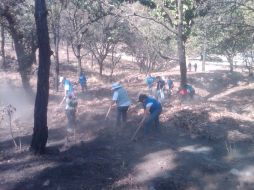 Familias ayudaron a brigadistas de Conafor para quitar todo material flamable del bosque. T. VILLASEÑOR  /