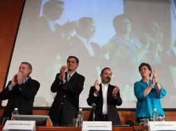 Emilio González, Alonso Lujambio, Gustavo Madero y Cecilia Romero en la reunión en la sede del PAN. EL UNIVERSAL  /