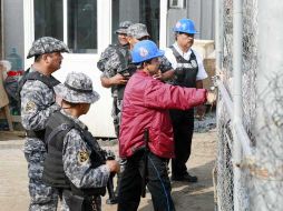 Con la presencia de policías estatales pretenden evitar cualquier incidente en el lugar de construcción del inmueble. E. PACHECO  /