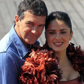 Hayek y Banderas juntos en la presentación de 'Puss in Boots'