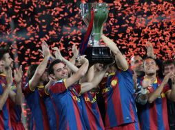 Barcelona ha celebrado por todo lo alto el título de Liga, y espera volver con el de la 'Champions'. NTX  /