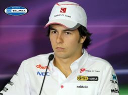 El piloto de la escudería Sauber, Sergio Pérez, durante una conferencia de prensa en el Circuito de Cataluña de Montmeló. EFE  /