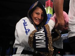 La 'barbie' Juárez tras obtener el título mundial de peso mosca, con la victoria sobre la italiana, Simona Galassi. MEXSPORT  /