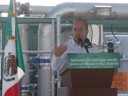 El presidente Felipe Calderón Hinojosa, en la inauguración de la planta Biogas de Juárez. NTX  /