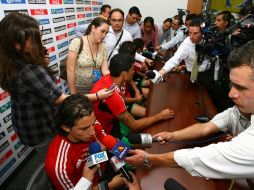 Andrés Guardado en rueda de prensa tras sesión de entrenamiento con la Selección mexicana. MEXSPORT  /