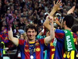 El delantero de Barcelona, Lionel Messi, tras ganar la Copa Europa en el Wembley. EFE  /