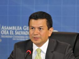 El ministro de Relaciones Exteriores de El Salvador, Hugo Martínez, habla ante la Asamblea de la OEA. EFE  /