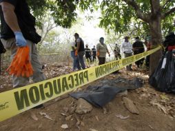 Agentes policiales continúan con la investigación en la zona donde localizaron este miércoles los cadáveres. EFE  /