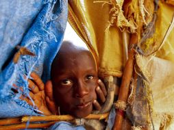Un menor somalí se asoma por la carpa que le sirve de hogar en el campamento de Hagadera, al noreste de Kenia. EFE  /