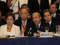 El Presidente habló ante sus pares de Guatemala, Costa Rica, Panamá y Colombia. EFE  /