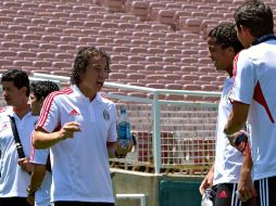 Andrés Guardado, volante mexicano, durante día de prensa en Pasadena. MEXSPORT  /