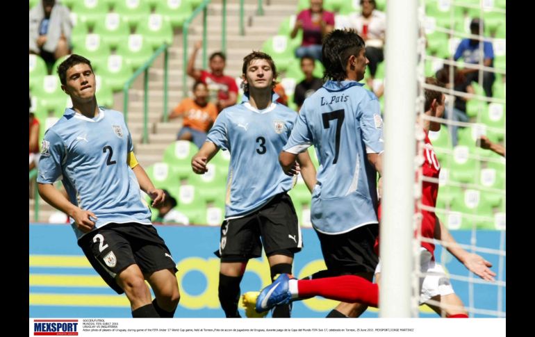 Jugadores de la selección de Uruguay, durante partido de Mundial Sub-17. MEXSPORT  /