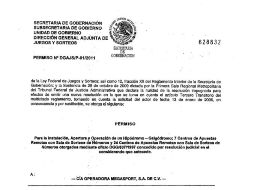 Permiso otorgado por Gobernación a la empresa Operadora Megasport, el cual avala la operación del Casino Capri. ESPECIAL  /