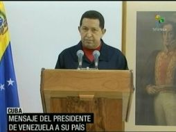 Imagen tomada de la televisión del mensaje que dio hoy Hugo Chávez desde Cuba. AFP  /
