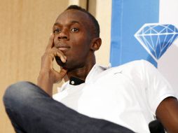 El jamaicano Usain Bolt durante una conferencia en Paris donde competirá en la Liga de Diamante. EFE  /