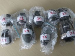 Imagen de las granadas decomisadas a los detenidos; también se les incautaron armas, drogas y vehículos. NTX  /