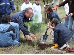 El Presidente planta un pino en el municipio de Tlaxco, en Tlaxcala. NTX  /