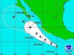 La imagen de la Conagua muestra la trayectoria de ''Dora'' que se mueve paralela a las costas mexicanas del Pacífico. ESPECIAL  /