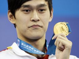 El nadador chino Sun Yang, sumó una medalla de oro para China al coronarse campeón en la final e los 800 metros estilo libre. EFE  /