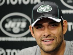 Mark Sánchez en una conferencia que dio en Florham Park, Nueva Jersey. AP  /
