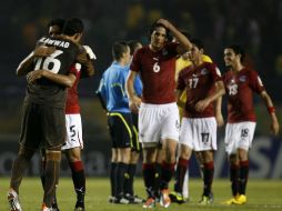Los jugadores de Egipto celebran el empate al finalizar el encuentro. EFE  /