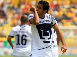 Luis Fernando Fuentes, jugador de los Pumas de la UNAM, celebrando triunfo ante Monarcas. MEXSPORT  /