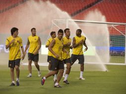 Jugadores del FC Barcelona, durante sesión de entrenamiento en Florida. EFE  /