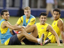 Jugadores del FC Barcelona duante sesión de entrenamiento en el estadio de los Vaqueros de DAllas en Arlington Texas. EFE  /