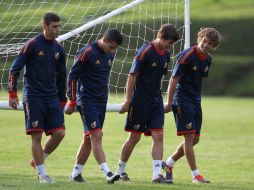 Jugadores de la selección española Sub-20 durante un entrenamiento previo al partido contra Corea del Sur. EFE  /
