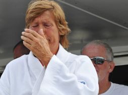 La nadadora de maratones, Diana Nyad habla con la prensa, en Key West, Estados Unidos. EFE  /