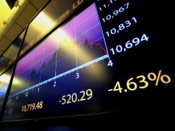 Los valores del Dow Jones se muestran en la pantalla de un monitor. EFE  /