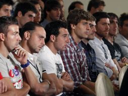 Jugadores españoles durante el acto de la AFE donde se convocó a una huelga. EFE  /