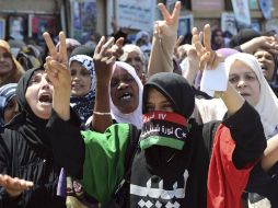Varias seguidoras de los rebeldes libios durante una manifestación en Bengasi. EFE  /