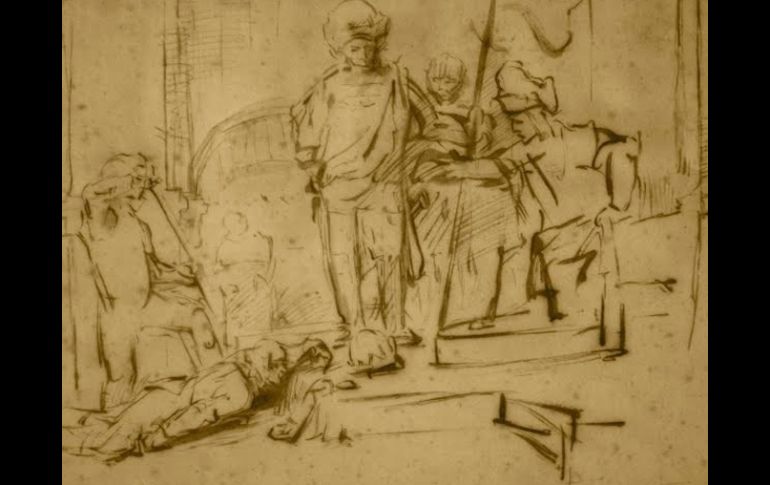 El dibujo a lápiz titulado 'El juicio' y era mostrado en el vestíbulo del hotel Ritz Carlton de Marina del Rey. ESPECIAL  /