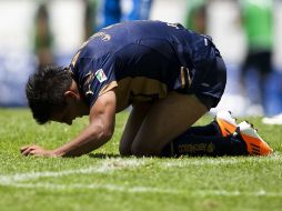 El jugador de Pumas, Javier Cortés, autor de un gol ante Puebla en partido de la Jornada seis del Torneo Apertura. MEXSPORT  /