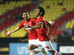 El delantero del Morelia Rafael Márquez festeja una anotación ante el Motagua de Honduras. EFE  /