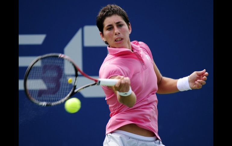 La tenista española Carla Suárez Navarro, durante el partido de tercera ronda del Abierto de Estados Unidos. EFE  /