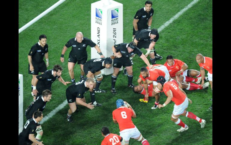 Acción del partido entre Nueva Zelanda y Tonga en el Mundial de Rugby. AFP  /