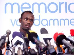 Usain Bolt durante una conferencia previa al Memorial Van Damme prueba última de Liga Diamante. AFP  /