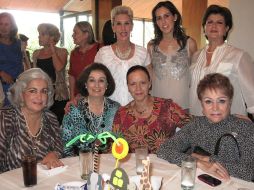 Loly Madrigal, Cecy Arregui, Mary del Valle, Sara Bertha Cruz Rocha y Joanne Hess con sus amigas.  /