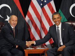 El presidente Barack Obama, se reunió con el lider del Consejo de Nacional de Transición libio, Mustafa Abdel Jalil, en la ONU. AFP  /