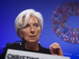 La directora del FMI, Christina Lagarde, habla en rueda de prensa en el marco de la reunión entre el FMI y el Banco Mundial. EFE  /