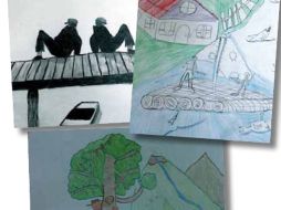 Izquierda primer lugar cartel, derecha primer lugar primaria menor y centro primer lugar primaria superior.  /