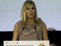 La Princesa Máxima de Holanda habla durante el Foro Mundial sobre Políticas de Inclusión Financiera. AFP  /